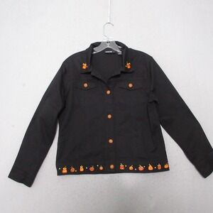 Onque Casuals Jacket Small Halloween Pumpkin Button Teacher Novelty‎ Vintage